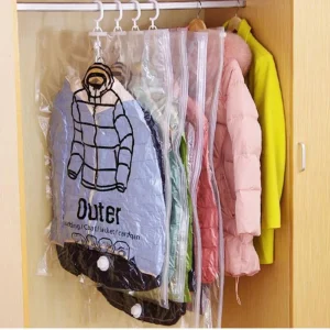 Bolsa al vacío compresora para casaca y abrigos colgante de almacenamiento impermeable a prueba de humedad