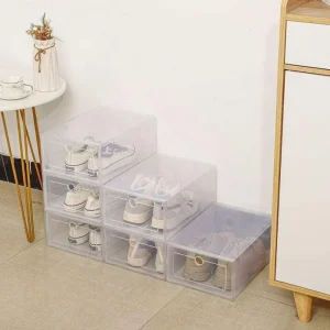 Caja organizadora de zapatos apilable Contenedor transparentes de almacenamiento plegables con tapas