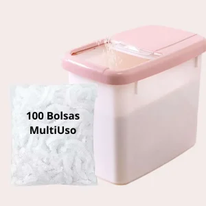 Combo 100 bolsas elásticas multiusos de plástico para conservar alimentos + caja dispensador almacenamiento de granos
