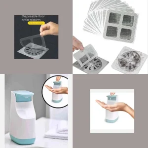 Combo Dispensador de jabón liquido baño manual y Pack de 10 unidades de Malla de drenaje