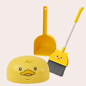 Combo Escoba con recogedor modelo animales para niños + jabonera modelo patito