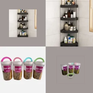 Combo Estante esquinero 4 niveles estante de almacenamiento multifuncional y Contenedor con tapa hermética 800 cc