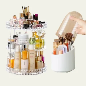 Combo Organizador de maquillaje acrilico 360 + Organizador de brochas