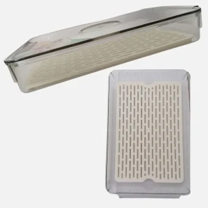 Contenedor acrílico alimentos con tapa y bandeja escurridora 32.5x21x10cm