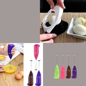 Combo Mini batidor mezclador espumador y Cortador de huevo multifuncional de acero