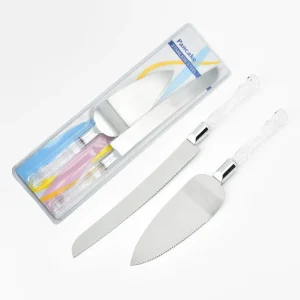 Set Espátula y cuchillo para torta mango acrílico decorativo 2pc