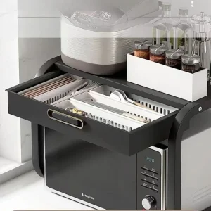 Estante Organizador de Microondas para Cocina moderna encimera de lujo ligera en forma de U con cajón