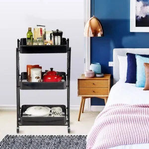 Estante organizador móvil con malla de metal 3 niveles