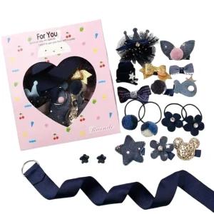 Set 18 ganchos para bebé y niñas Azul Caja Corazon