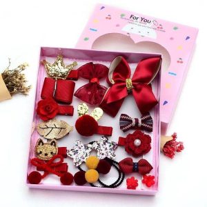 Set 18 Ganchos Para Bebé y Niñas Rojo Caja Corazon