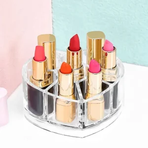 Organizador acrílico  de labiales en forma de corazón organizador de 6 compartimientos