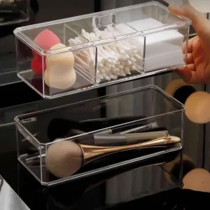 Organizador acrílico de maquillaje de dos niveles con tapa