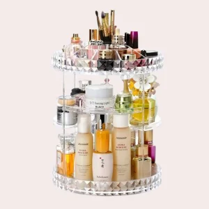 Organizador de Maquillaje Acrílico Giratorio Caja de almacenamiento de cosméticos con patrón de diamante