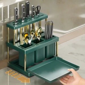 Organizador de cuchillos y cubiertos multifuncional Estante de almacenamiento de utensilios para encimera