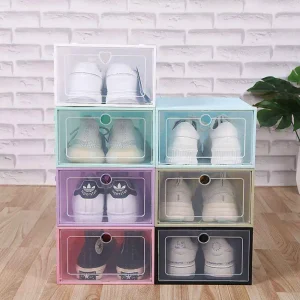 Organizador de zapatos apilable Caja Contenedor de almacenamiento plegables con tapa