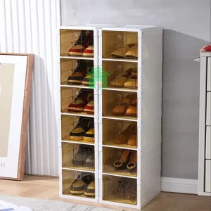 Organizador de zapatos con tapa, Armario de zapatos plegable de 6 capas, caja de almacenamiento retráctil 6 niveles