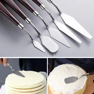 Set de 5 espátulas modelos diversos de crema para pastel, cuchillos para decoración de pasteles, juego de espátulas de glaseado en ángulo, espátula de glaseado con espátula de acero inoxidable