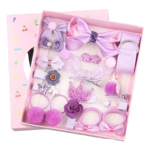 Set 18 ganchos para bebé y niñas Morado Lila Caja Corazon