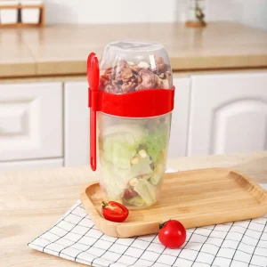 Vaso Mezclador Porta Ensaladas Frutas Cereales Yogurt Taza de ensalada de doble capa con Tenedor