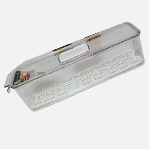 Contenedor acrílico alimentos con tapa y bandeja escurridora 34x11x9cm