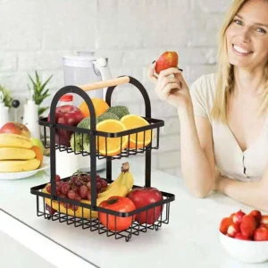 frutero de 2 niveles Curvo Cesta de Almacenamiento de Frutas y Verduras